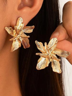 Boucles d'oreilles pendantes à grandes fleurs, style tendance, en métal, pour femme. Bijou cadeau.