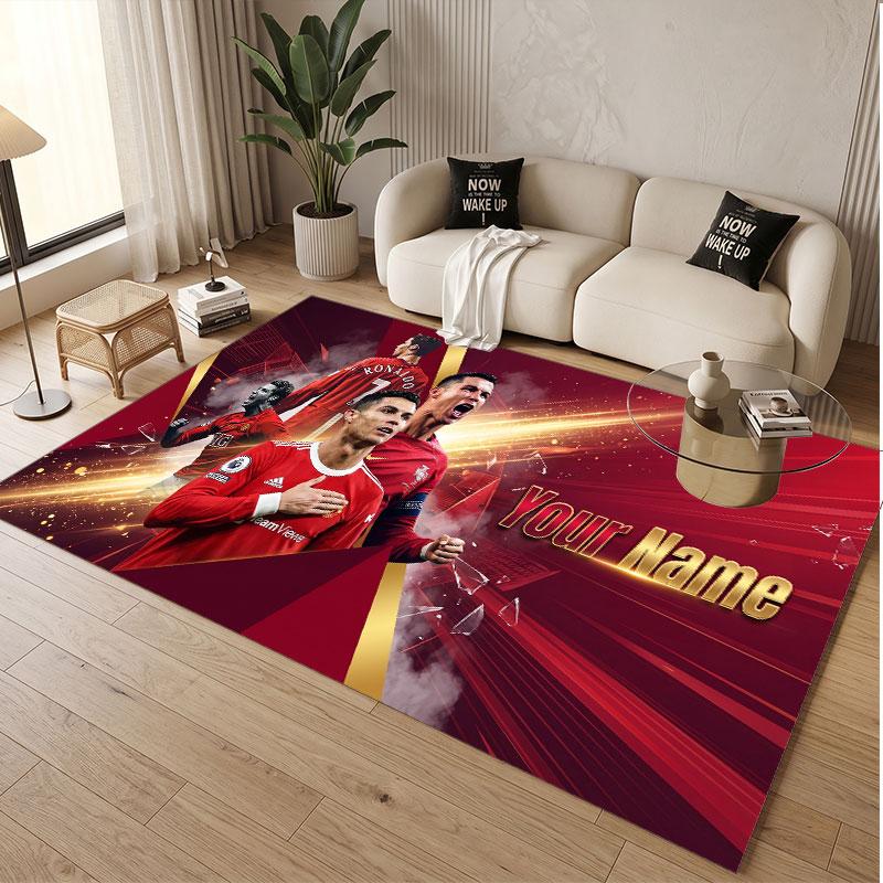 Custom Rug Cristiano Ronaldo Pattern Print Name Text Soft Non‑Slip Floor Carpet for Home Indoor Decoration