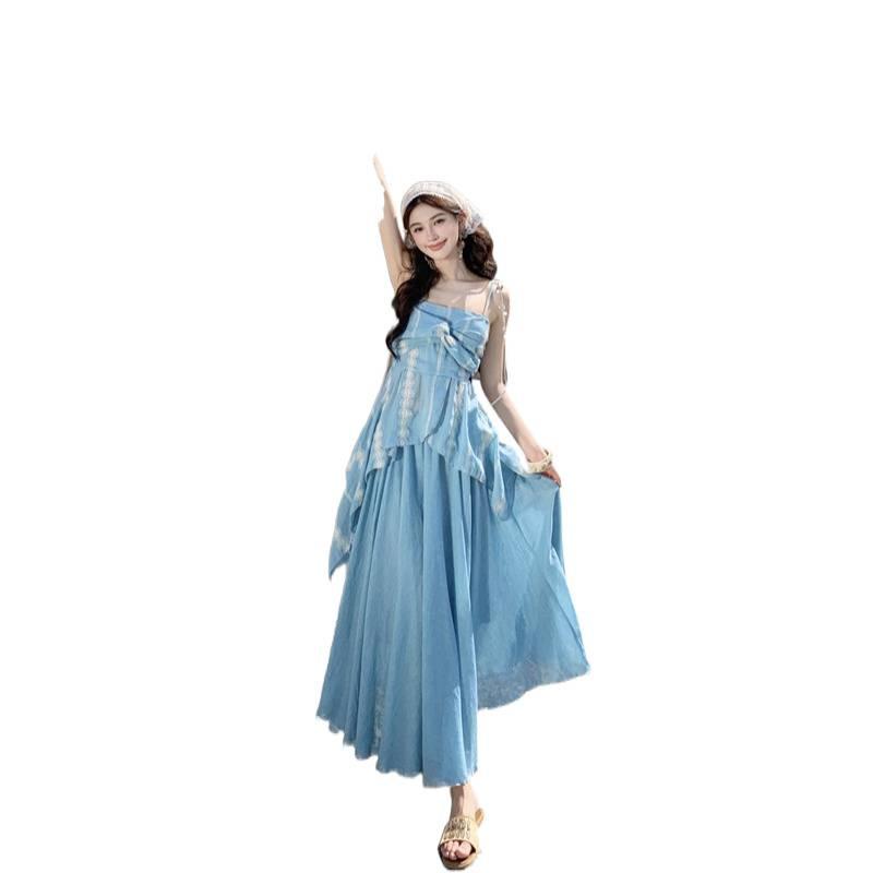 Yunnan Travel Two-piece Vacation Style Tube Top Small Suspender Top with Skirt Unique and Beautiful Summer Suit