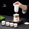 Premium Mutton Fat White Porcelain Panda Travel Tea Set - Portable Kung Fu Set with One Pot and Four Cups for Car, Outdoor, and Camping Use.