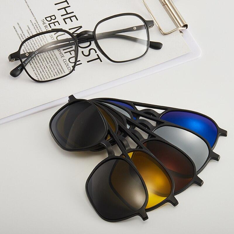 1/6 In 1 Magnetic Clip On Sunglasses For Men Women Polaroid Sun Glasses Frame With Bag Optical Accessories