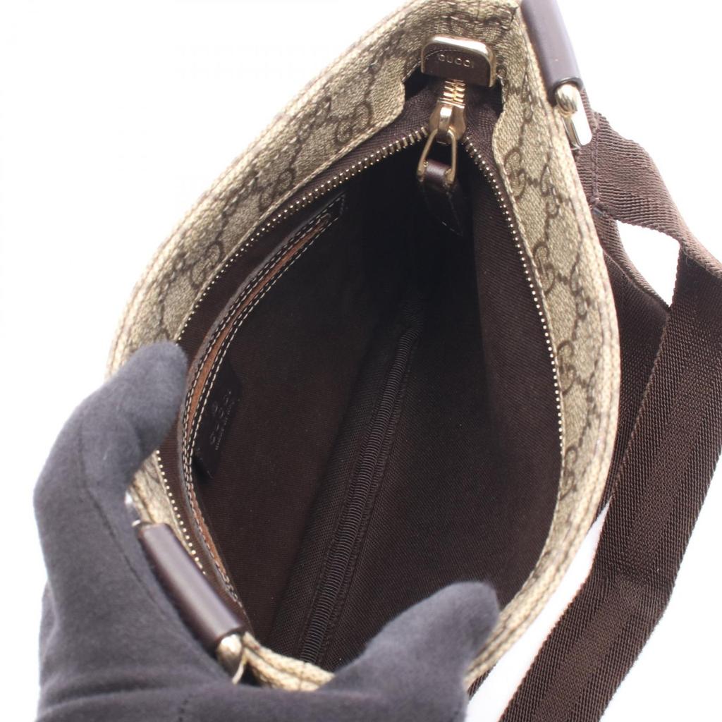 Used GUCCI GG Supreme Shoulder Bag 201538 PVC coated canvas leather Beige Brown Used Women
