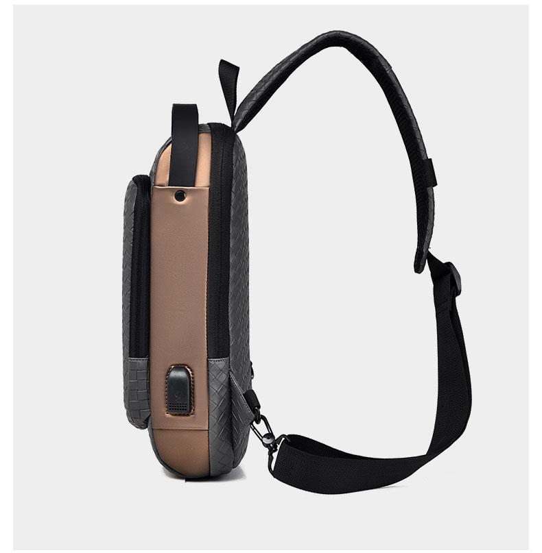 Mens Fashion Casual Woven Sling Bag Large Capacity Chest Bag Waterproof Pu Leather One Shoulder Sport Cycling Bag