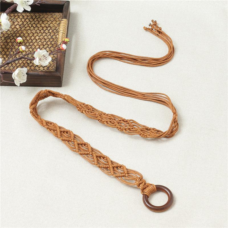 

Бохо Стиль Вощеный Шнур Ручной Работы Деревянное Кольцо Плетеный Пояс Этнический Стиль Пояс для Платья