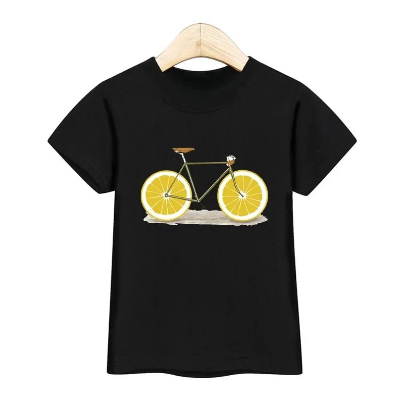 Children 2026 New Summer Tshirt Fruit Bicycle Funny Shirt Boys Girls Cartoon Tops Short Sleeve Tees