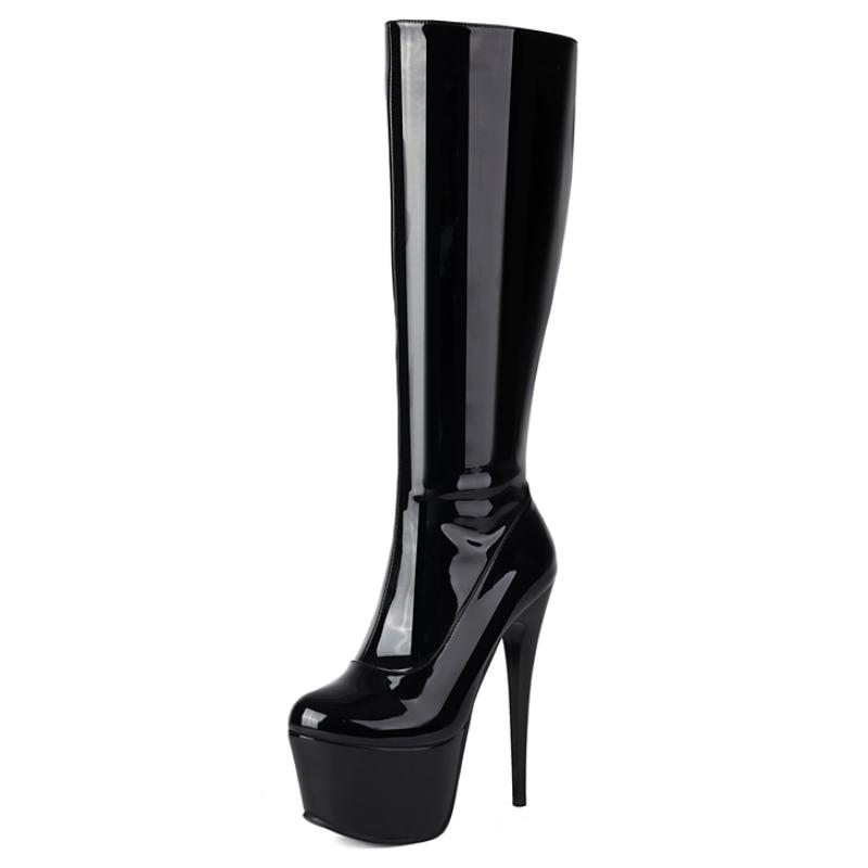 Black Women's Knee High Boots Platform Sexy 2025 Winter Shoes Zipper Sexy Thin Heeled Long Fetish Party Boot Ladies Big Size 45