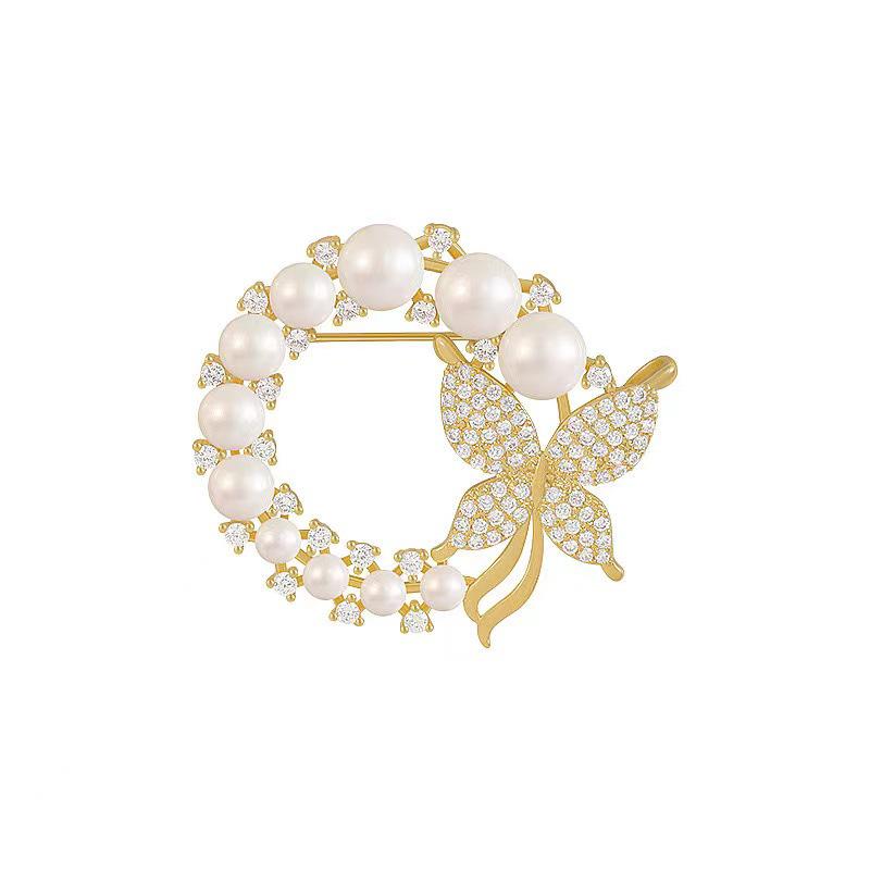 Korean Rhinestone Pearl Butterfly Brooch Anti-Exposure Pin