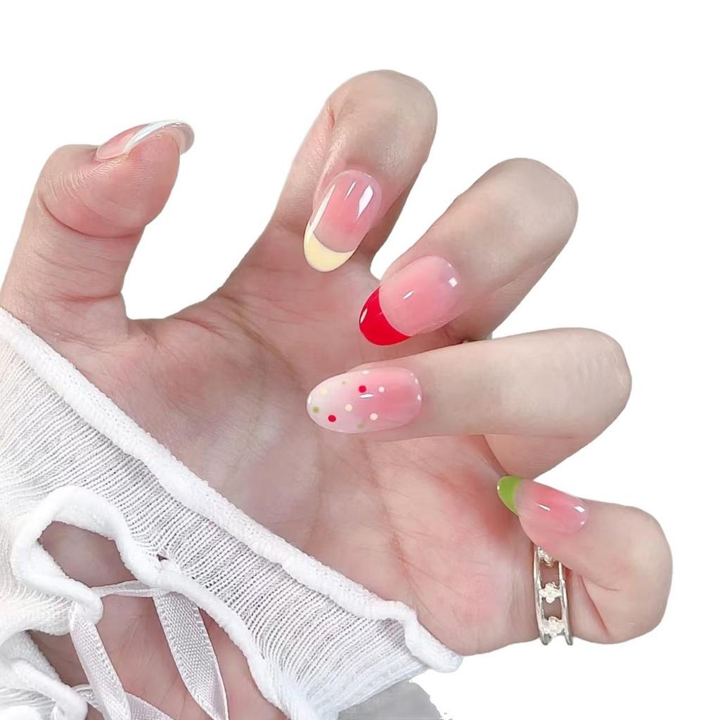 Ins Macaron French Girl Blush Nails: Energetic, Color-Changing, Cute Rainbow Nail Art for Students