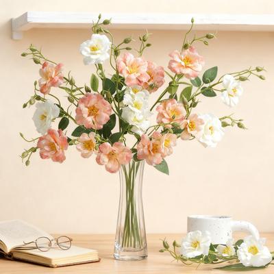Yousheng Artificial Chinese Rose Flower with Leaves UV Resistant Fake Silk Flower Wedding Party Table Centerpiece Indoor Outdoor Faux Bloom Decoration