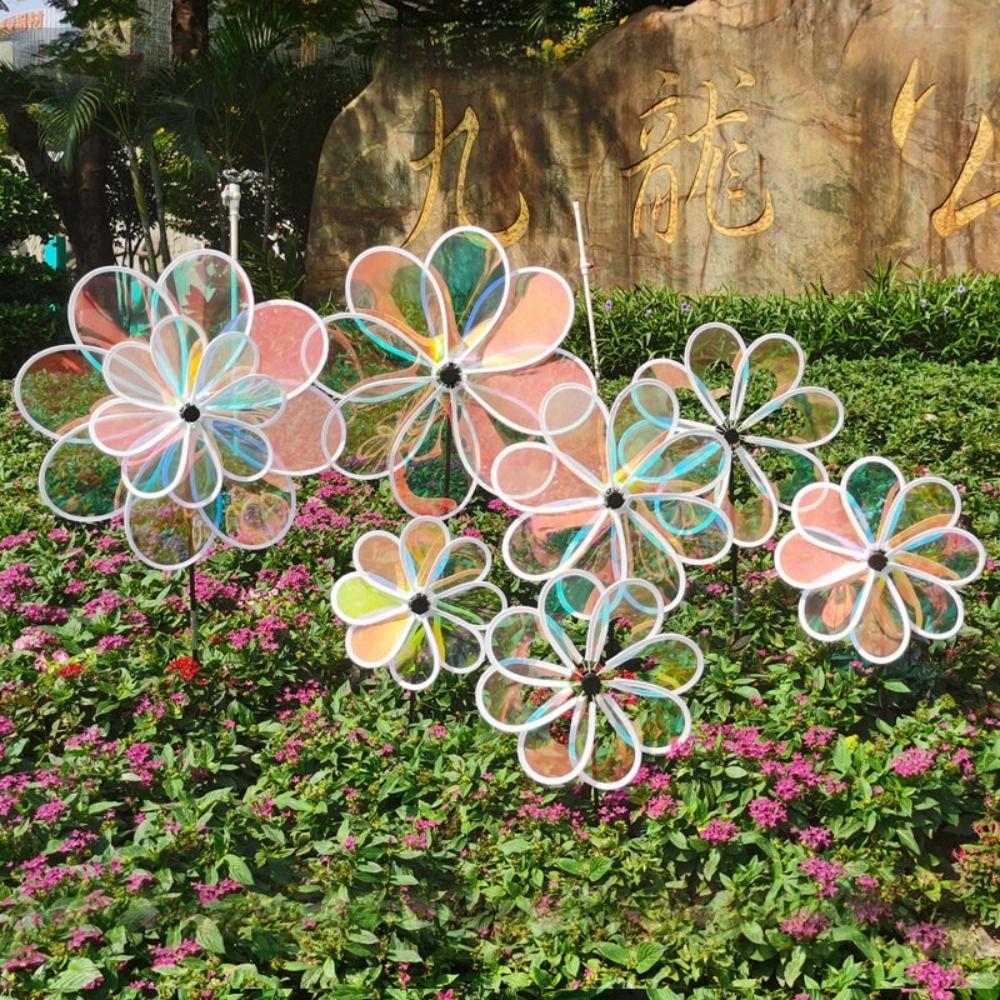 

Colorful Color Film Windmill Transparent Windmill Toys Durable Wind Spinner Kindergarten 32cm