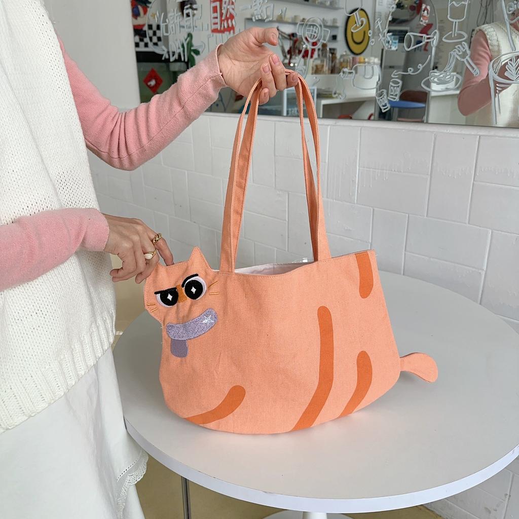 21 Cartoon Kitten Tote Canvas Bag Cute Cute Female Shoulder Bag Student Portable Large Capacity Shopping Bag