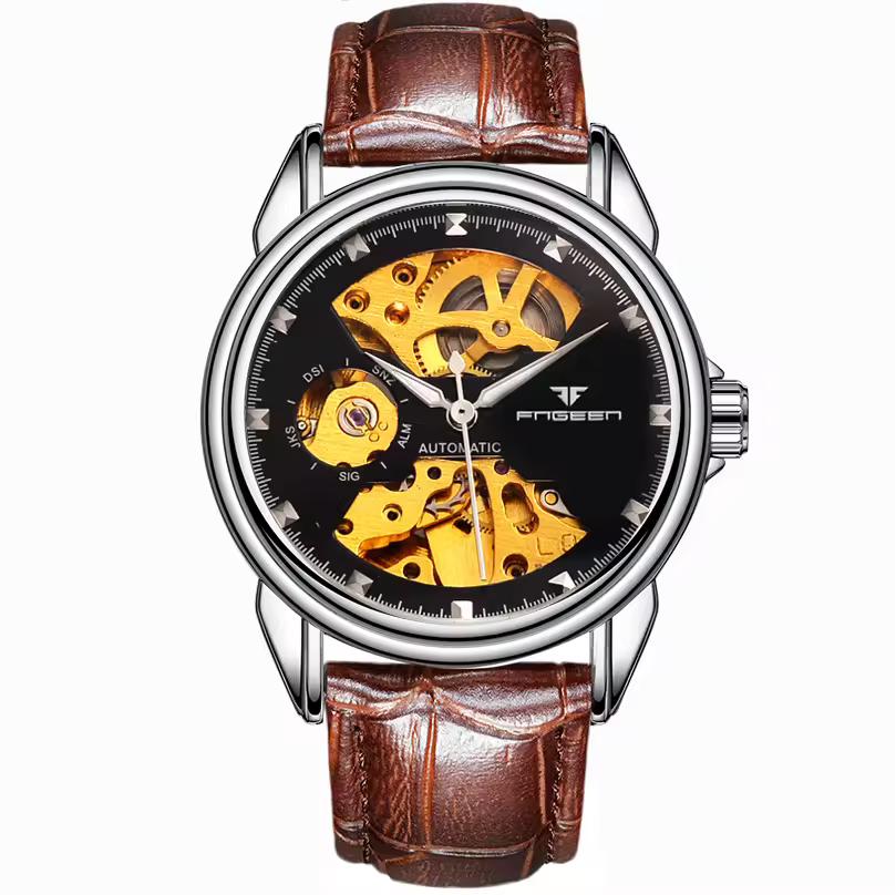 Top Luxury Golden Full Stainless Steel Men Aautomatic Mechanical Watch Business Hollow Men's Watches Waterproof Mechanical Gifts