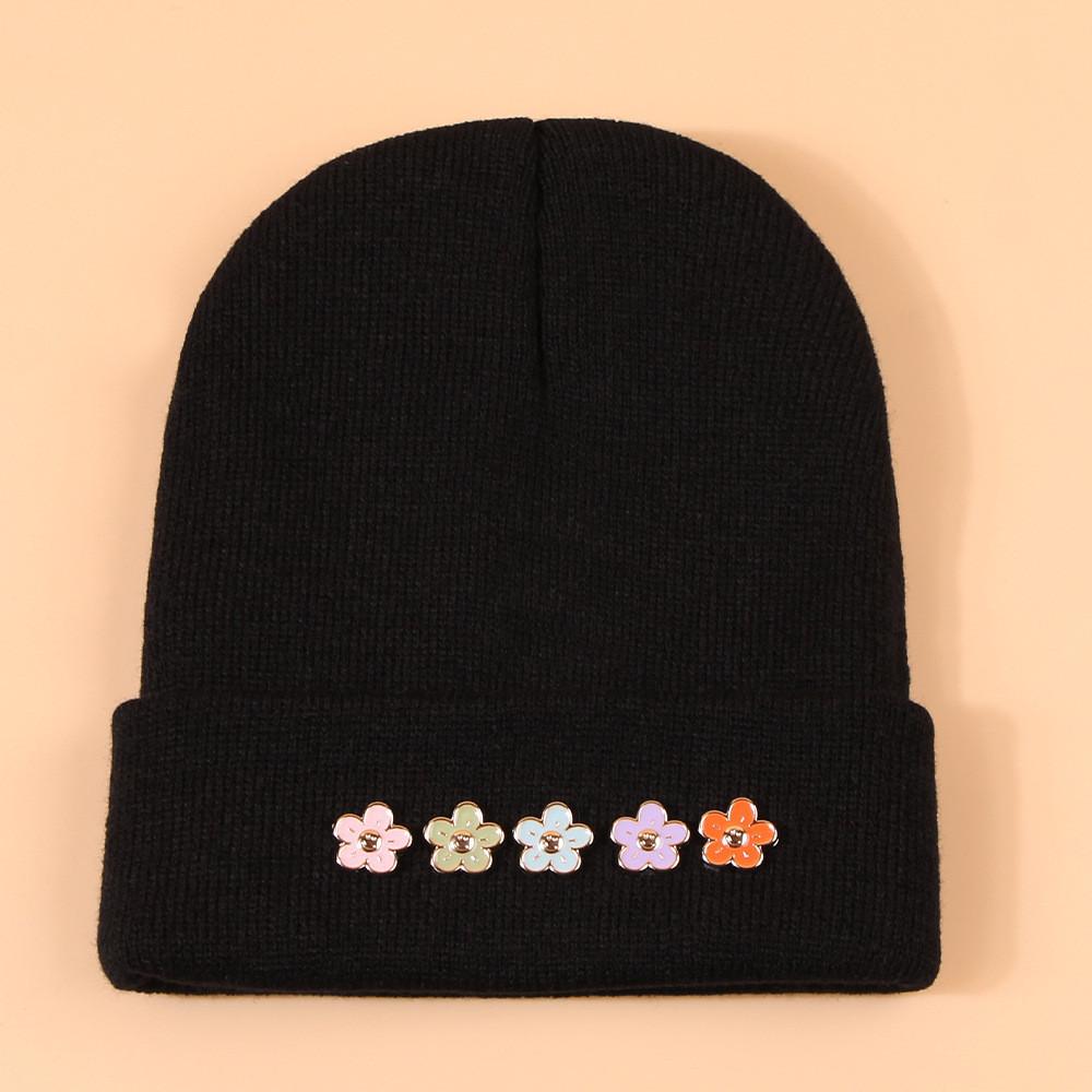 Winter Warm Floral Knit Hat For Couples Fashionable Ins Loose Woolen Hat