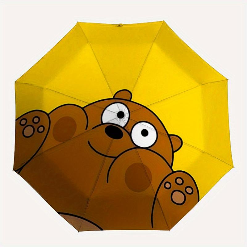 1pc Brown Bear Automatic Umbrella Durable Iron Frame & Plastic Handle, Gift for Men & Women, Sturdy Construction,Playful Design y250826156