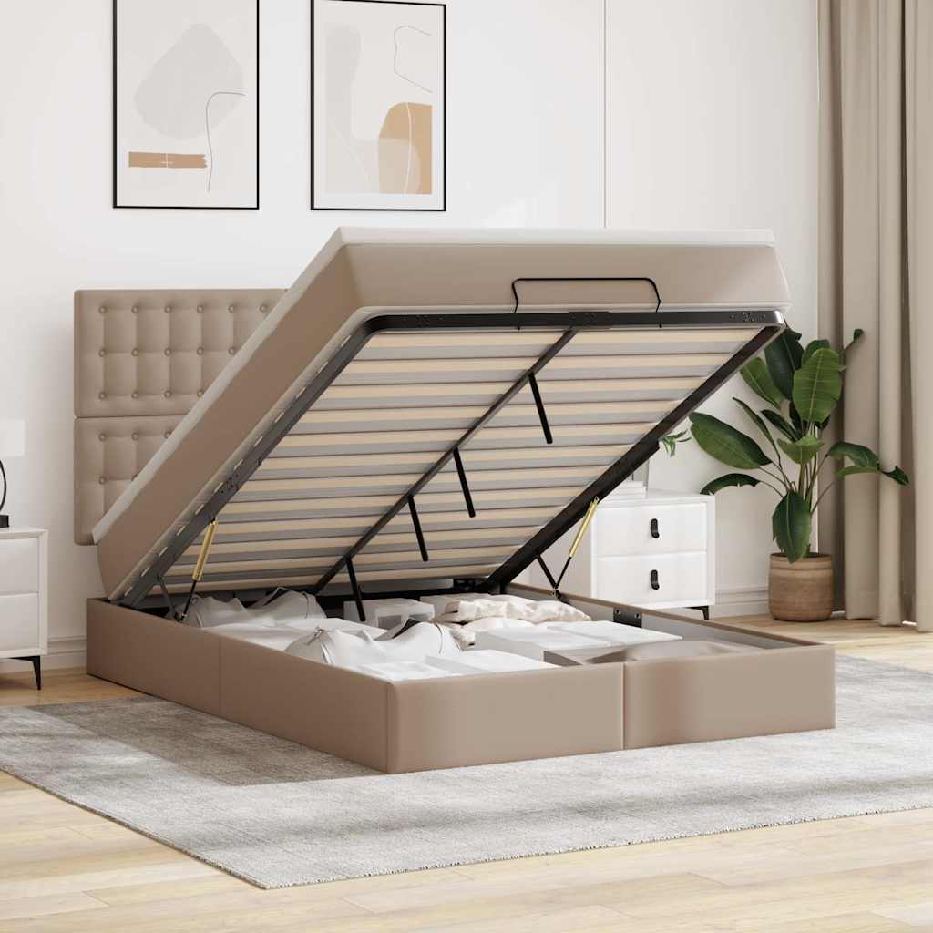 Ottoman Bed with Mattress Cappuccino Brown 140x200 cm Faux Leather