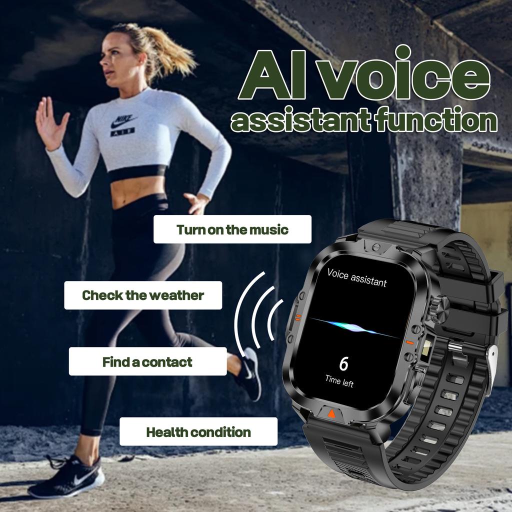 LED Flashlight Smart Watch 2.01" Bluetooth Call Voice Assistant Multi Sports Modes Health Monitoring Smartwatch For Men Women