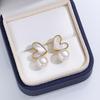 Natural Freshwater Pearl Stud Earrings S925 Sterling Silver Earrings Fritillary Zircon Pearl Earrings Light Luxury High Sense