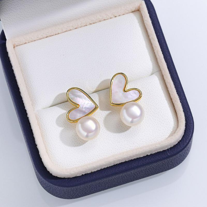 Natural Freshwater Pearl Stud Earrings S925 Sterling Silver Earrings Fritillary Zircon Pearl Earrings Light Luxury High Sense