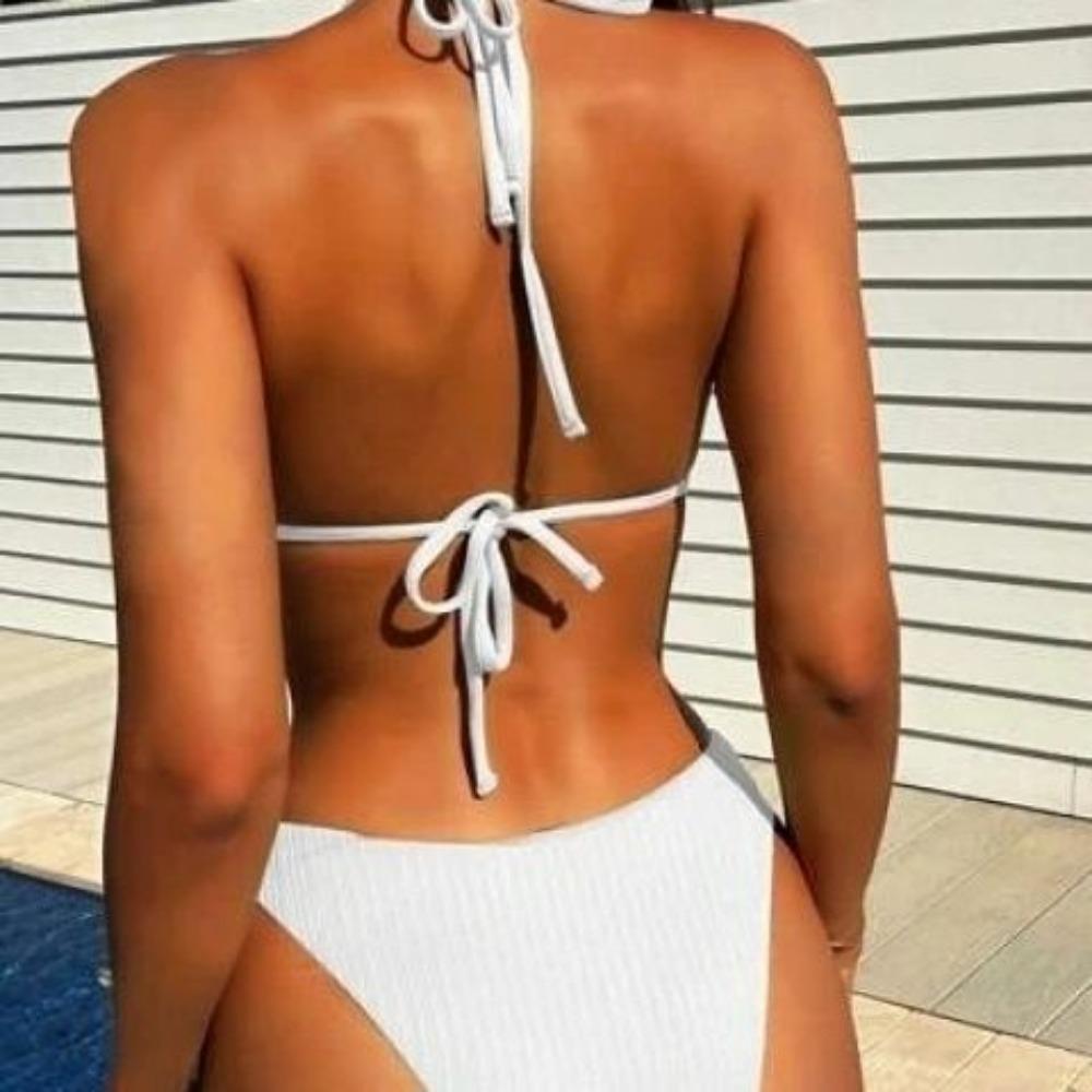 Sexy Solid Color Bikini Women's Triangle Sports Swimsuit European and American Swimsuit Beach Halter Hip High Waist Swimsuit