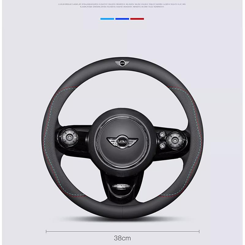 Auto Lenkradabdeckung Atmungsaktiv Leder Rutschfest Schutz für MINI JCW Cabrio Cooper Countryman Aceman Clubman Coupe F57