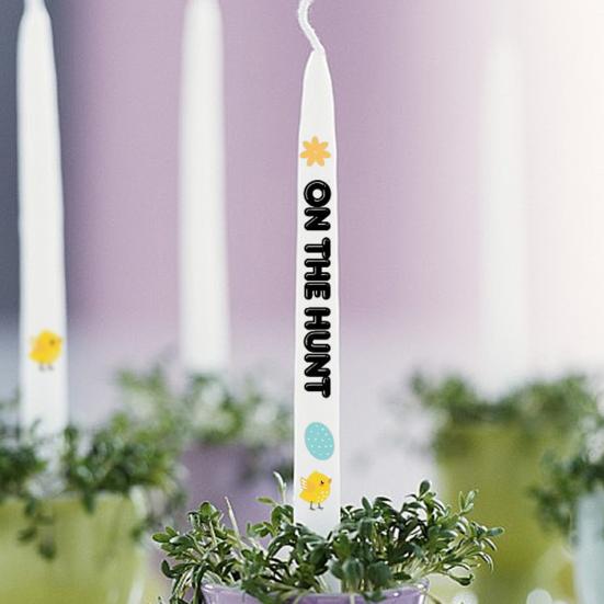 Fröhliche Ostern-Kerzenaufkleber, Hase, buntes Ei, Karotte, Buchstabe Tee, zylindrische Kerze, Osterfest-Dekorationsaufkleber