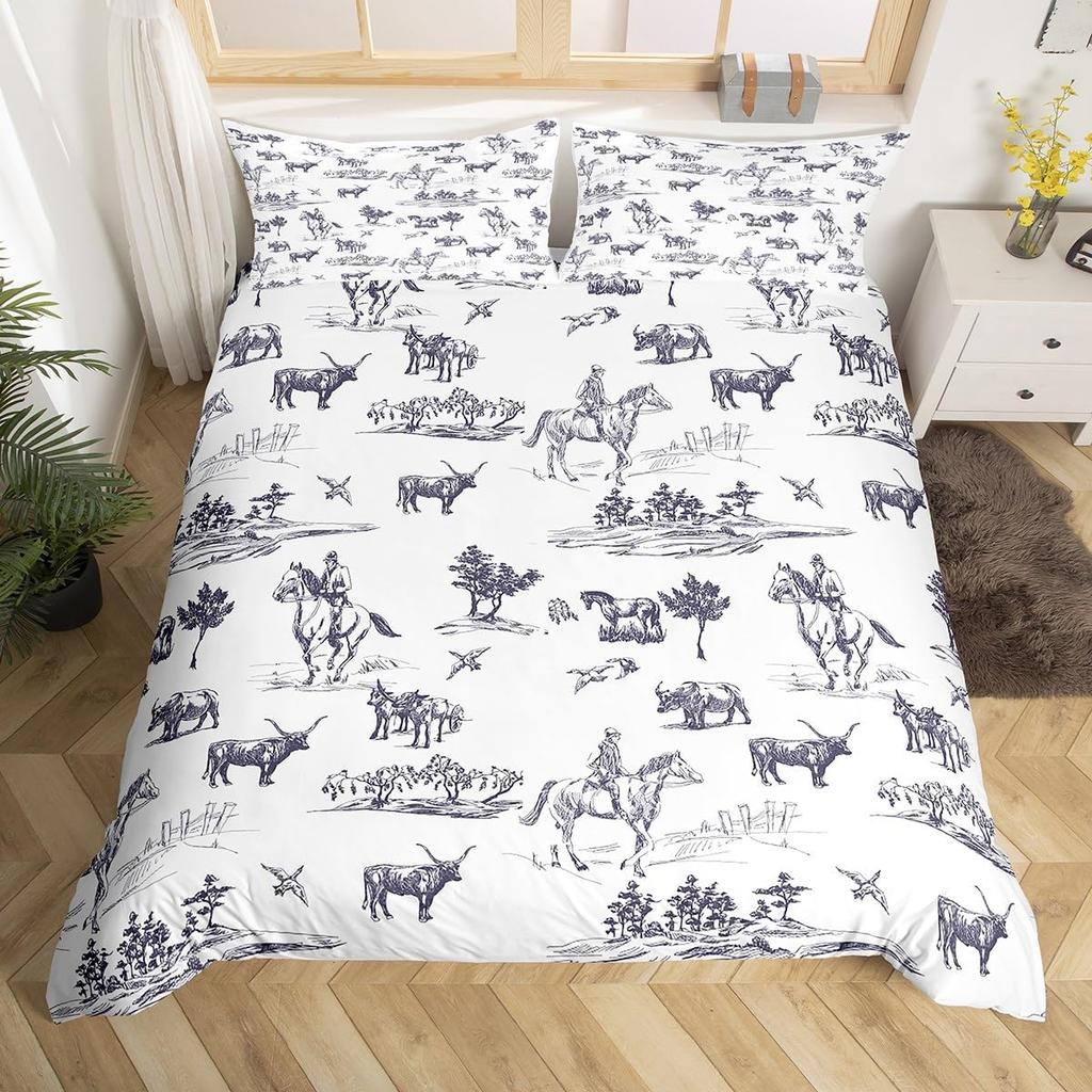 Western Cowboy Bettbezug King Size Wüstenkaktus Kuh Pferd Tier Bettwäsche Set Für Kinder Jungen Mädchen Erwachsene Raumdekoration 3-teilig