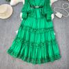 Elegant Crochet Lace Dresses for Women Hollow Out O Neck Lantern Sleeve A Line Belted Vestidos Court Style Dress Dropship