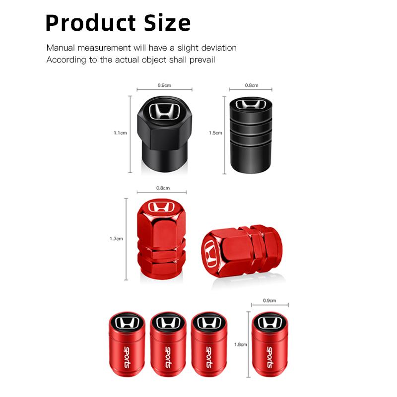 4Pcs Metal Car Wheel Tire Valve Caps Air Stem Covers For Honda Civic FIT Accord Prelude CRV 5th City CRZ CRX Jazz HRV Insight