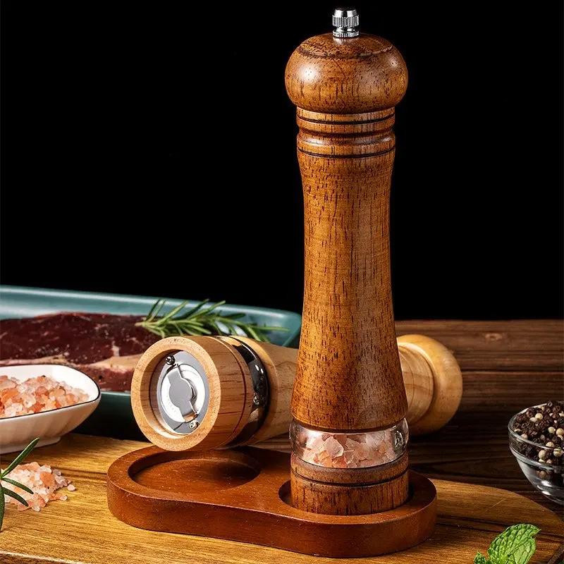 8inch Manual Wooden Pepper Grinder,Sturdy Salt Pepper Mill with Ceramic Grinding Cores,Adjustable Coarseness Spice Salt Grinder,