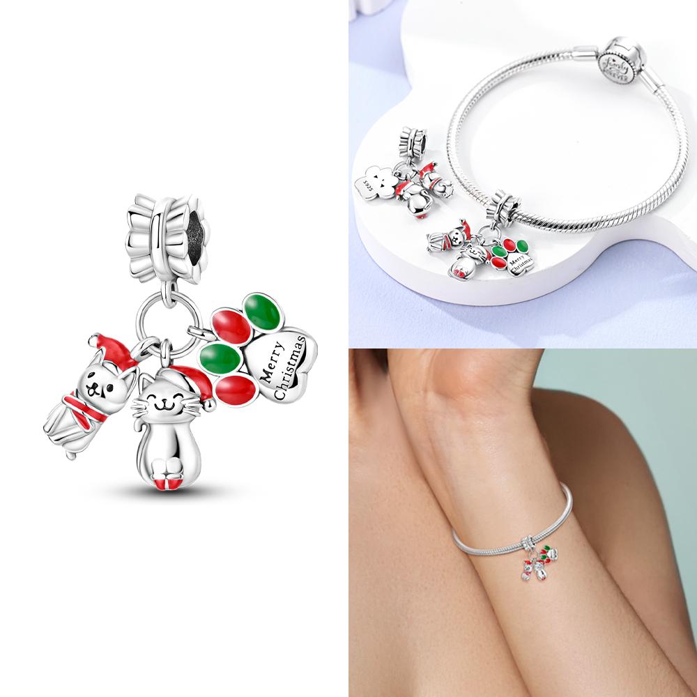 Original 925 Silver Black Cat Moon Cat Paw Pendant Charms Bead Fit Bracelet Women Jewelry Diy Anniversary Gift Accessories