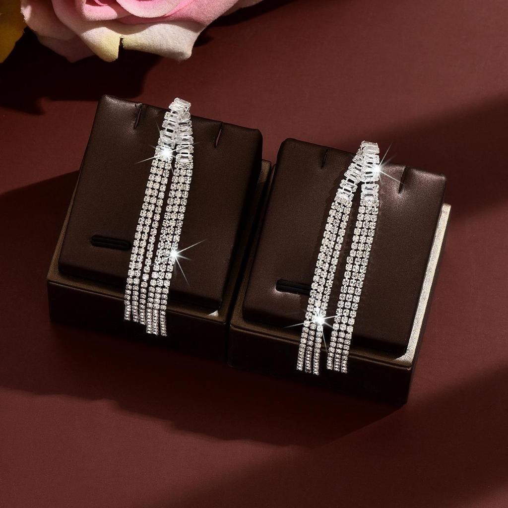 Elegant Rhinestone Zircon Geometric Tassel Earrings - Light Luxury & Eco-Friendly