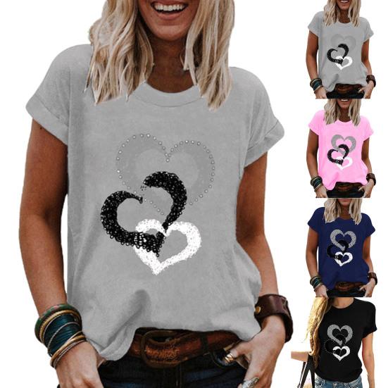 Dívčí triko s kulatým výstřihem, krátkým rukávem, odolné vůči oděru, ležérní legrační potisk srdce, svetr Top Streetwear