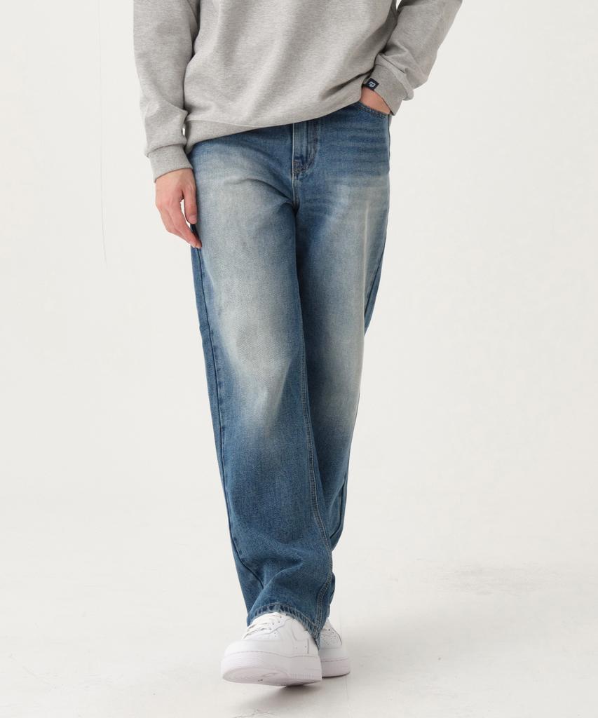 Akeusi Daily Semi-Long Wide Denim Pants (Blue Wash)