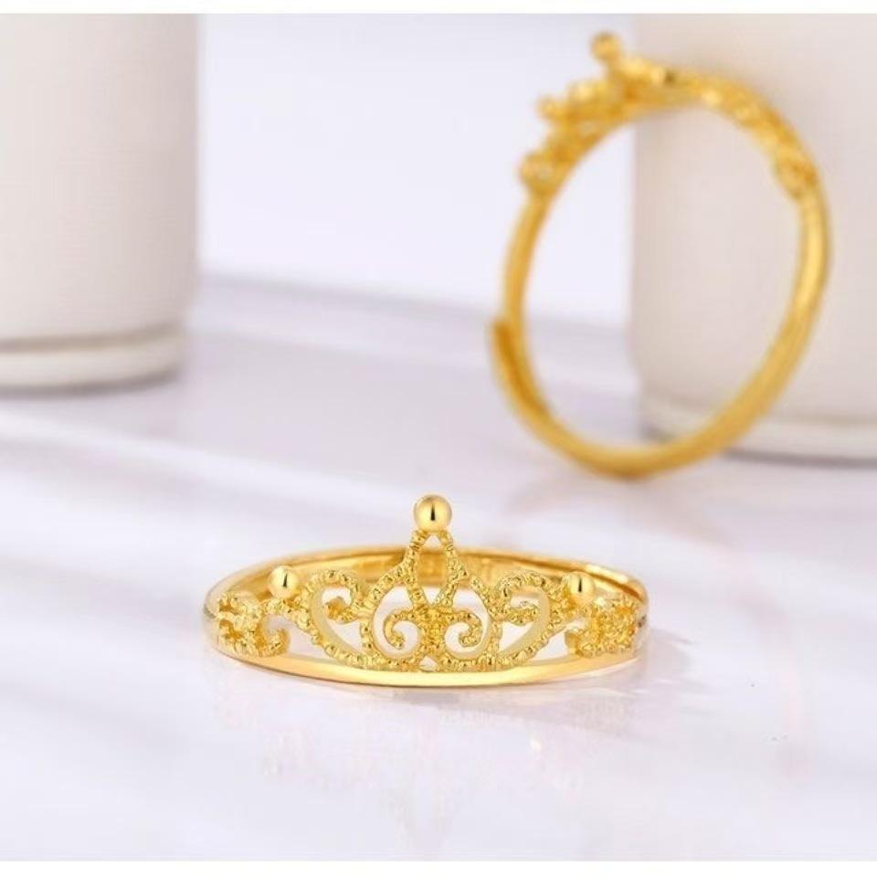 

2026 Gold Crown Adjustable Open Ring for Women - Fashionable Lightweight Hollow Design