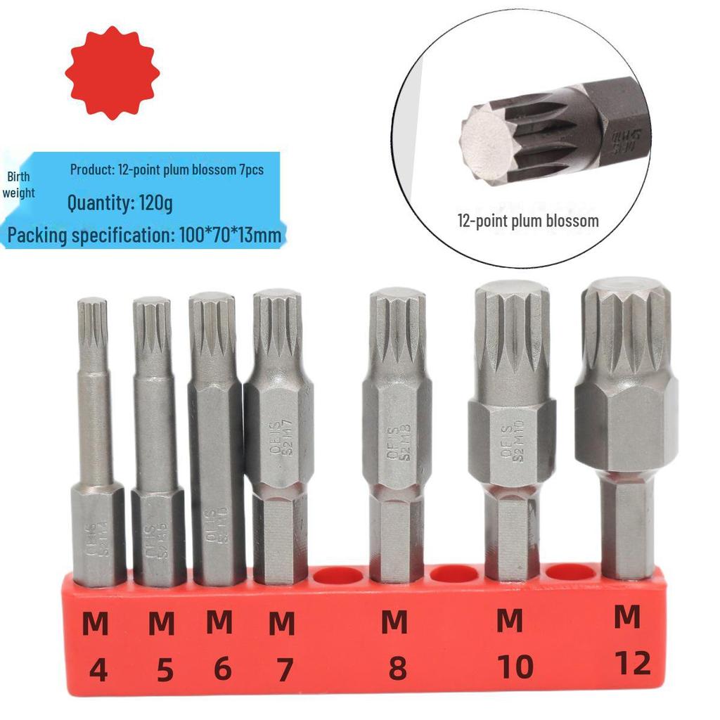 12-Winkel-Druckluftschraubendreherkopf aus gehärtetem S2-Stahl, 1/4" M-Typ, inneres Zwölf-Blumen-Design