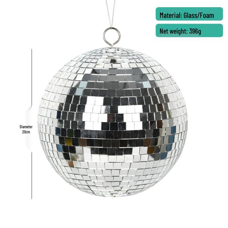 Reflective Glass Disco Ball - Silver Hanging Spherical Party Decor Mirror Ball
