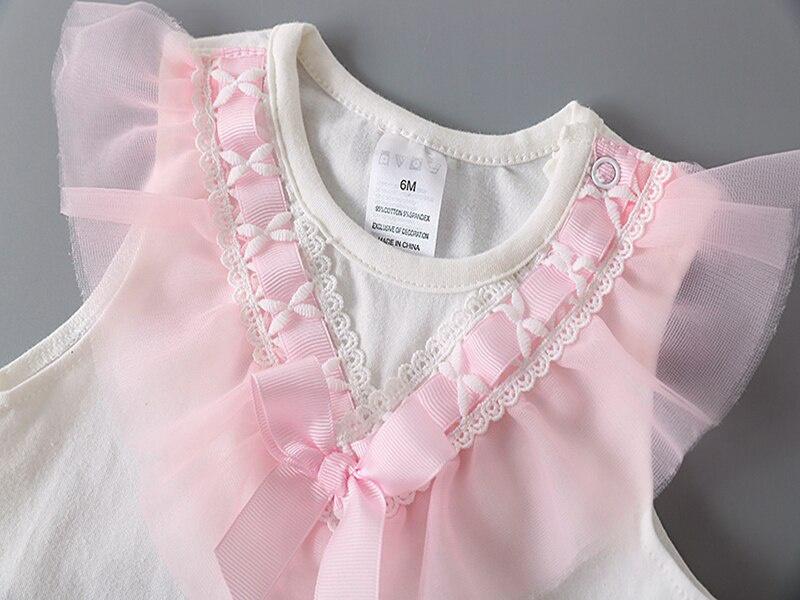 Summer Lace Bow Newborn Baby Girls Bodysuits White Sleeveless Cotton Jumpsuit Onesie Clothes