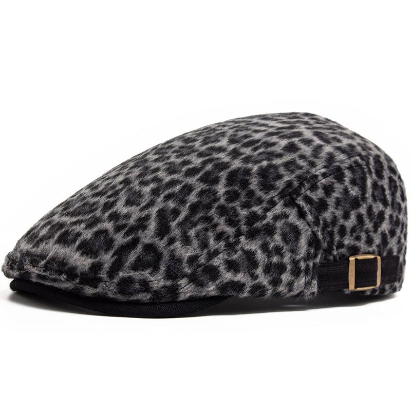 Fashion Leopard Print Beret Women Autumn Winter Thick Warm Hats Trend Hip Hop Female Hat Vintage Berets Adjustable