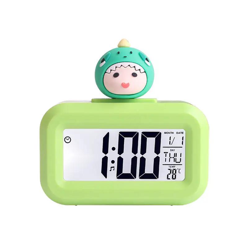 1pc Digital Clock Temperature Display Large Screen Electronic Date And Day Alarm Piggy Shape Desktop Clock