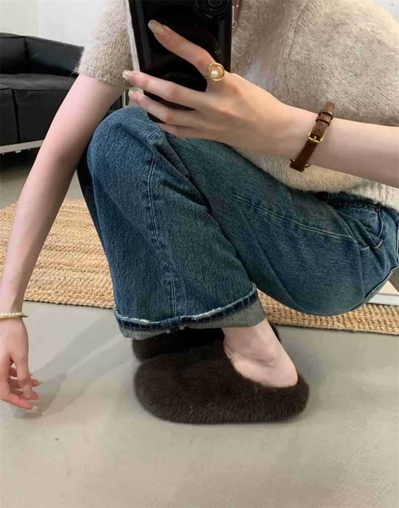 

Обувь Мао Мао для женщин для ношения на улице зимой, с флисом и одной педалью для увеличения высоты, женская обувь для сохранения тепла и утолщенная хлопковая обувь 39 коричневый