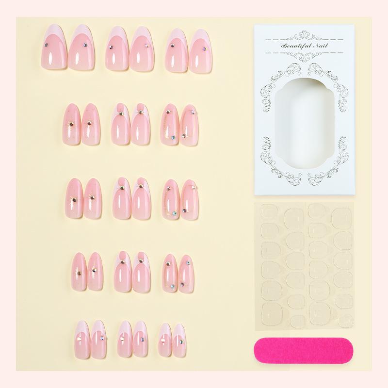 Almond-Shaped Glitter Nail Tips: Translucent Powder, Sweet & Versatile Style, Pre-Made Manicure, False Nails