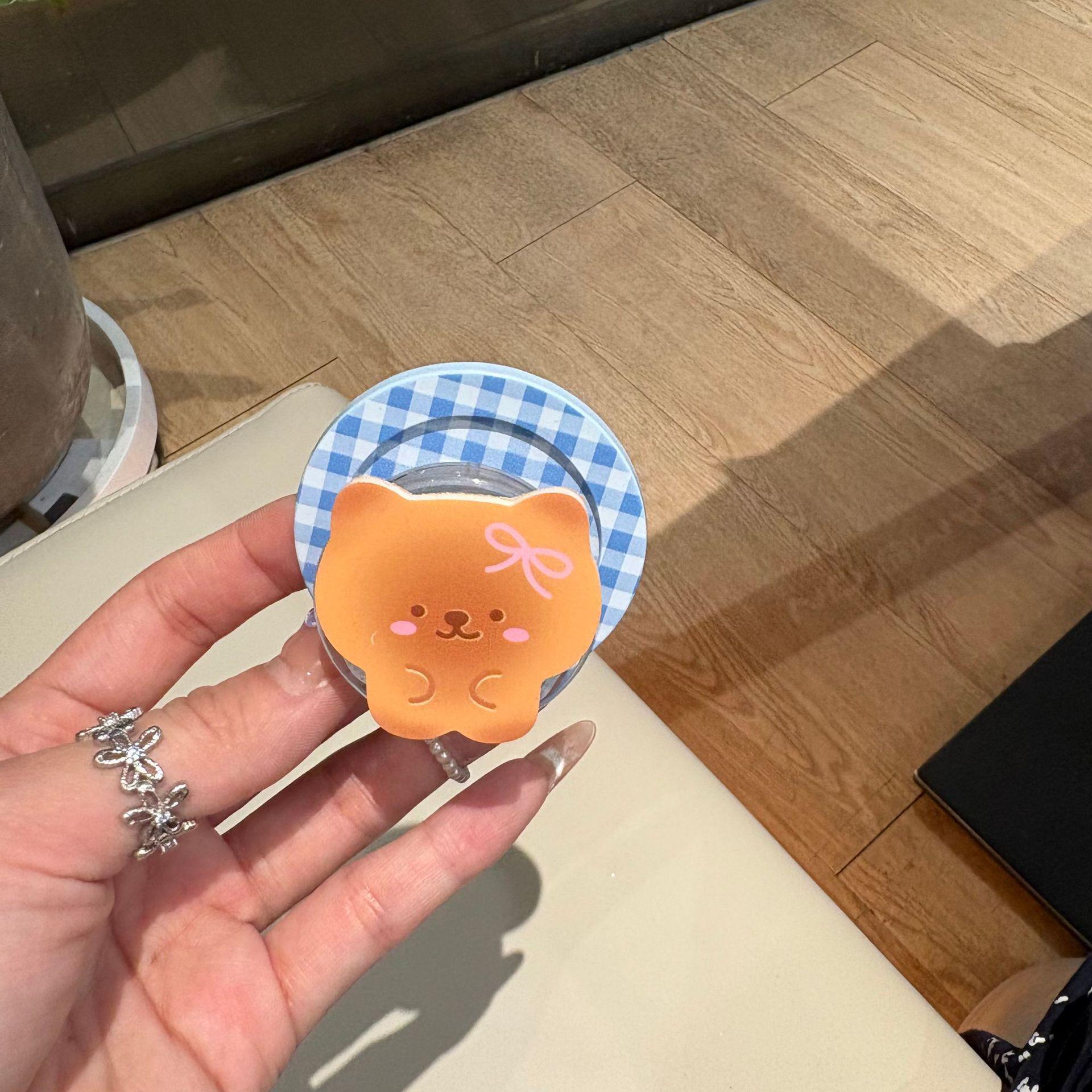 

Blue Plaid Bear Stand: MagSafe-Compatible Cookie Blush Phone Case, Desk Accessory