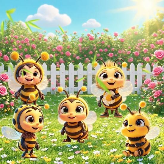5Pcs/Set Garden Insect Stakes 2D Acrylic Decorative Bee Sign with Stake Planter Insert Ladybug Sign for Potted Plants Patio Yard Balcony