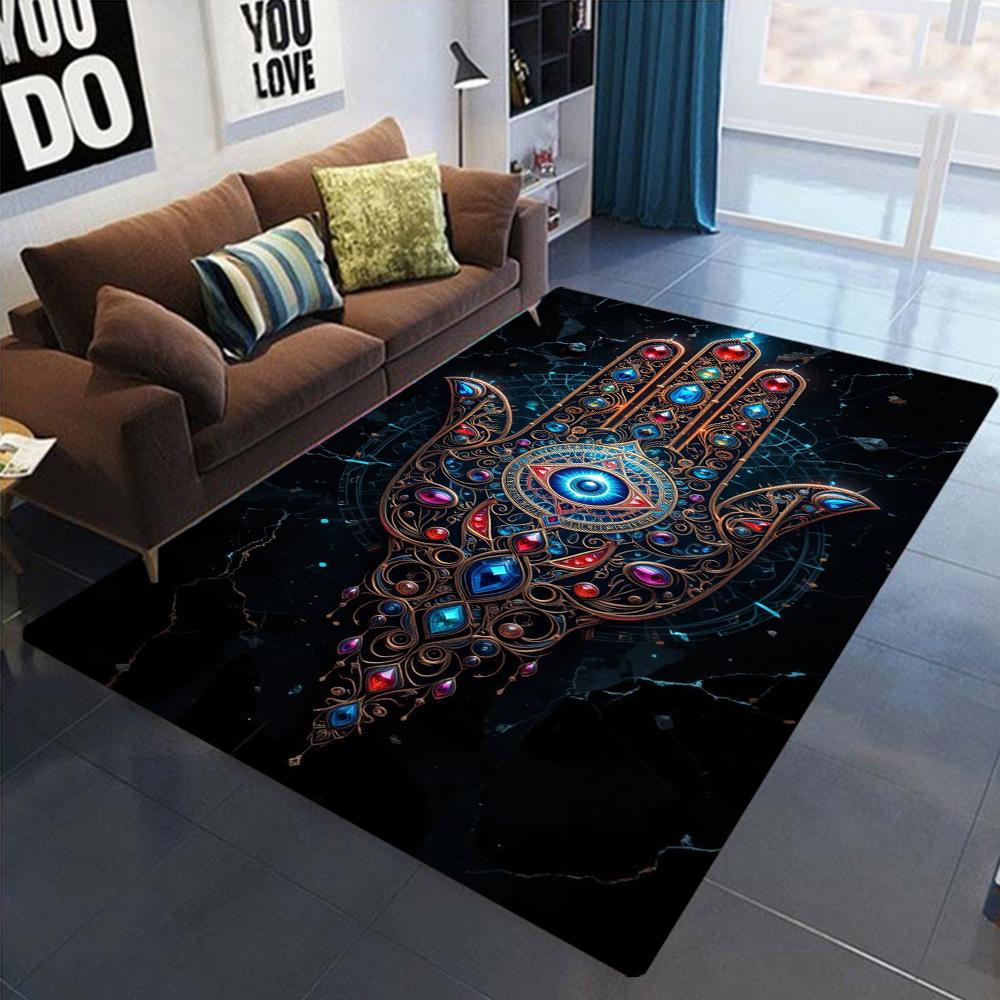 The Hand of Fatima Printed Area Rugs Non-Slip Carpet Hand Washable Polyester Carpet for Living Room Bedroom Decor Floor Mat