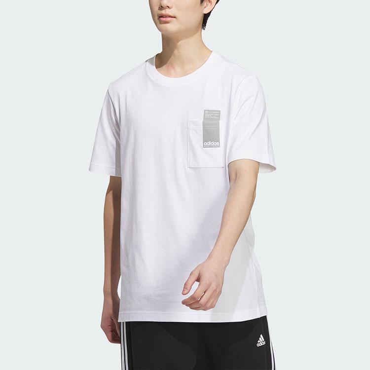 Adidas Color Block Pocket Casual Breathable Short Sleeve T-Shirt Unisex Tops White JI9085