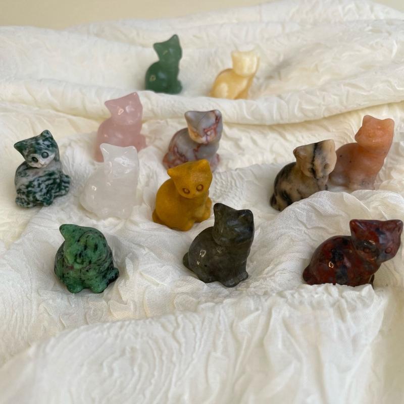 Kristall Glückskatzen Figur Schnitzerei Miniatur Ornament für Schreibtisch Fengshui Dekorationen Symbol für Glück Tierstatue