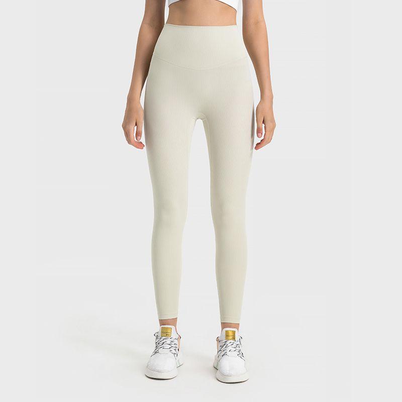

High Elastic Thread Yoga Pants Nude Feel Seamless High Waist Hip Raise Slim Fit Bottoming Running Fitness Pants Women s Outwear Cropped Ivory White XXL/12 (above 70.00kg recommended)