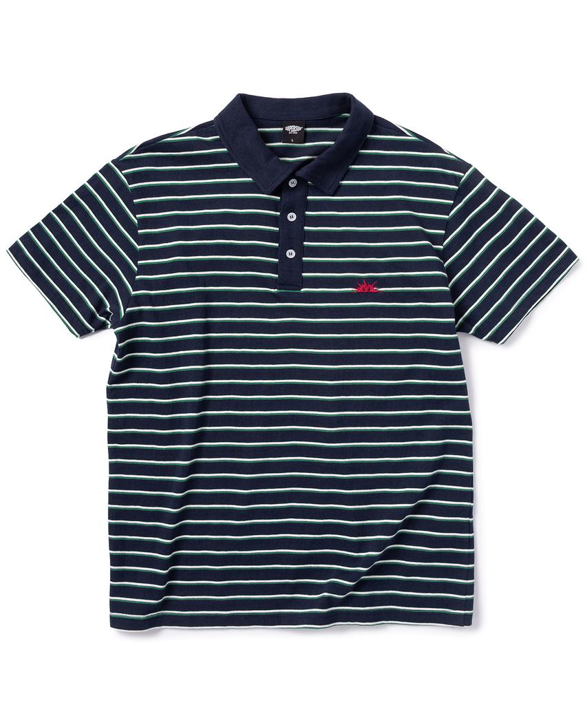 SUPERSUB Haengsiki Striped Collared Short Sleeve T-Shirt - Navy