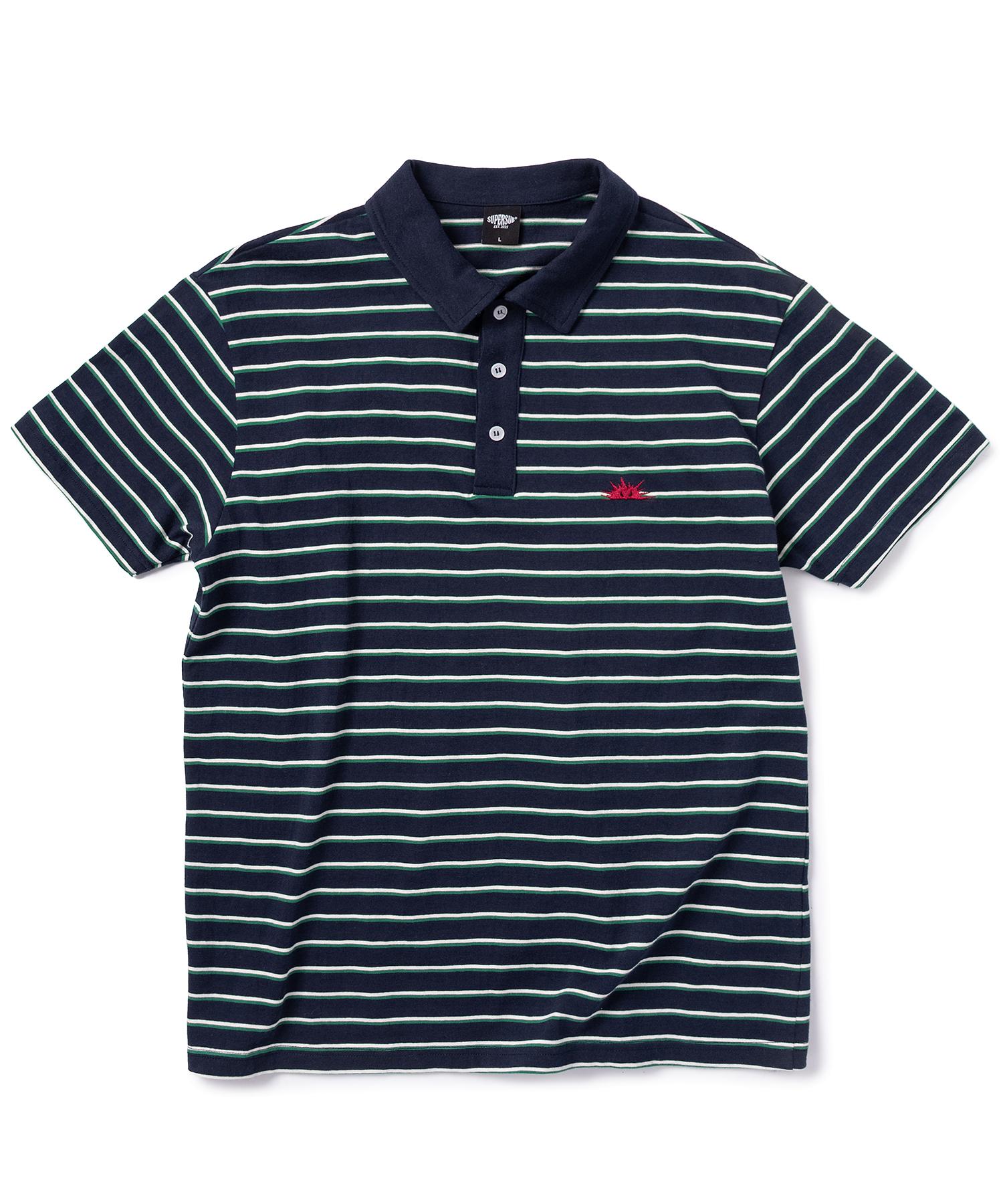 Super Serve Haengsiki Striped Collared Short Sleeve T-Shirt - Navy M