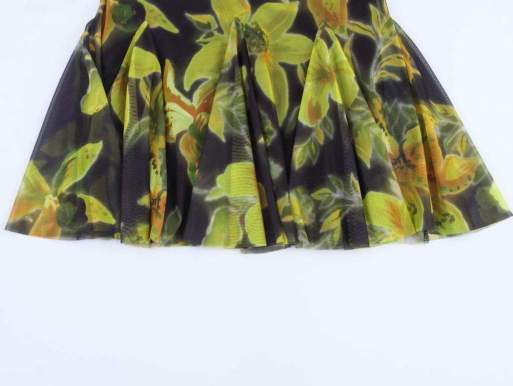 ZA Women's 2025 Summer Fashion Backless Silk Mesh Print Spaghetti Strap Dress